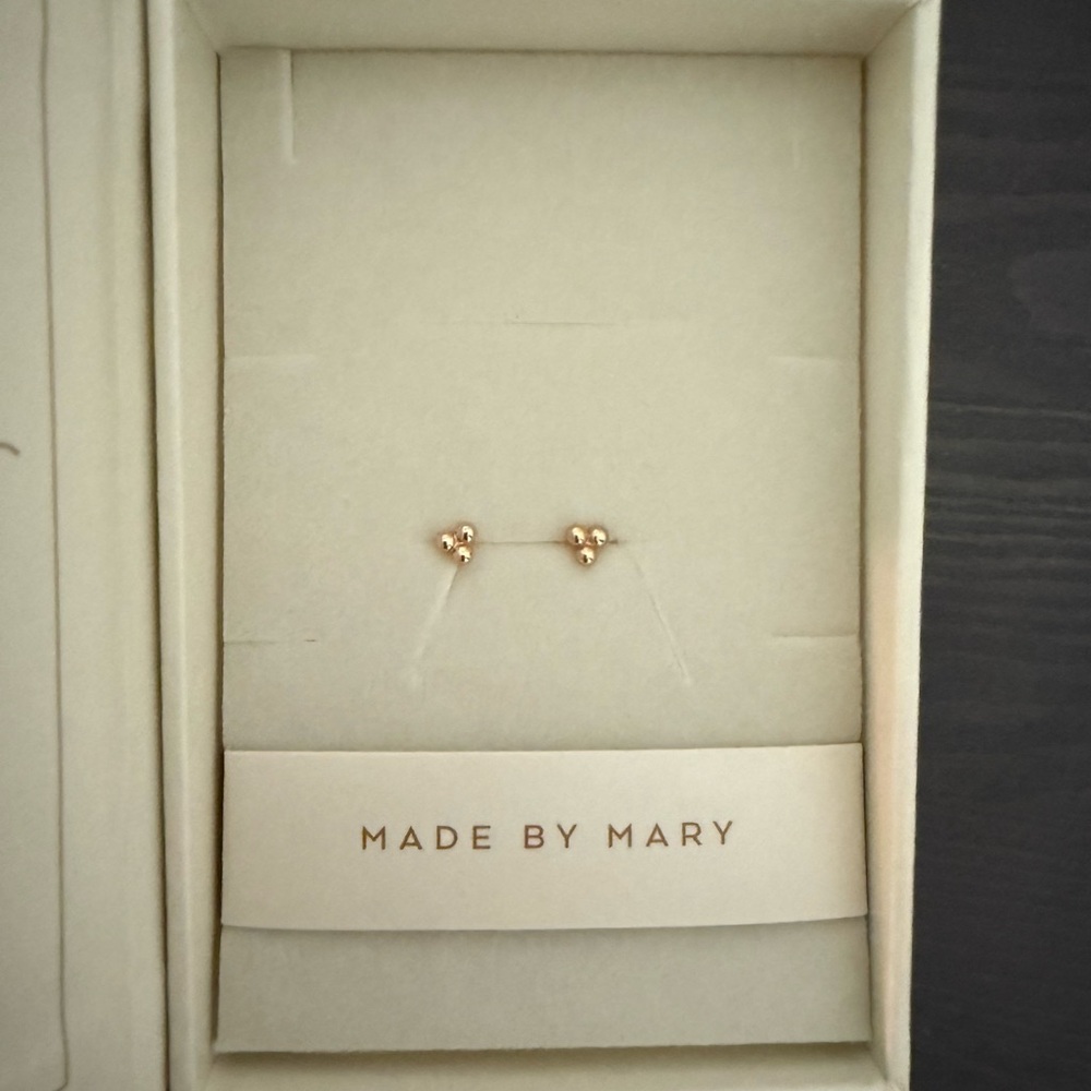 Made By Mary Trinity Bead Stud Earrings Gold Flat Back
